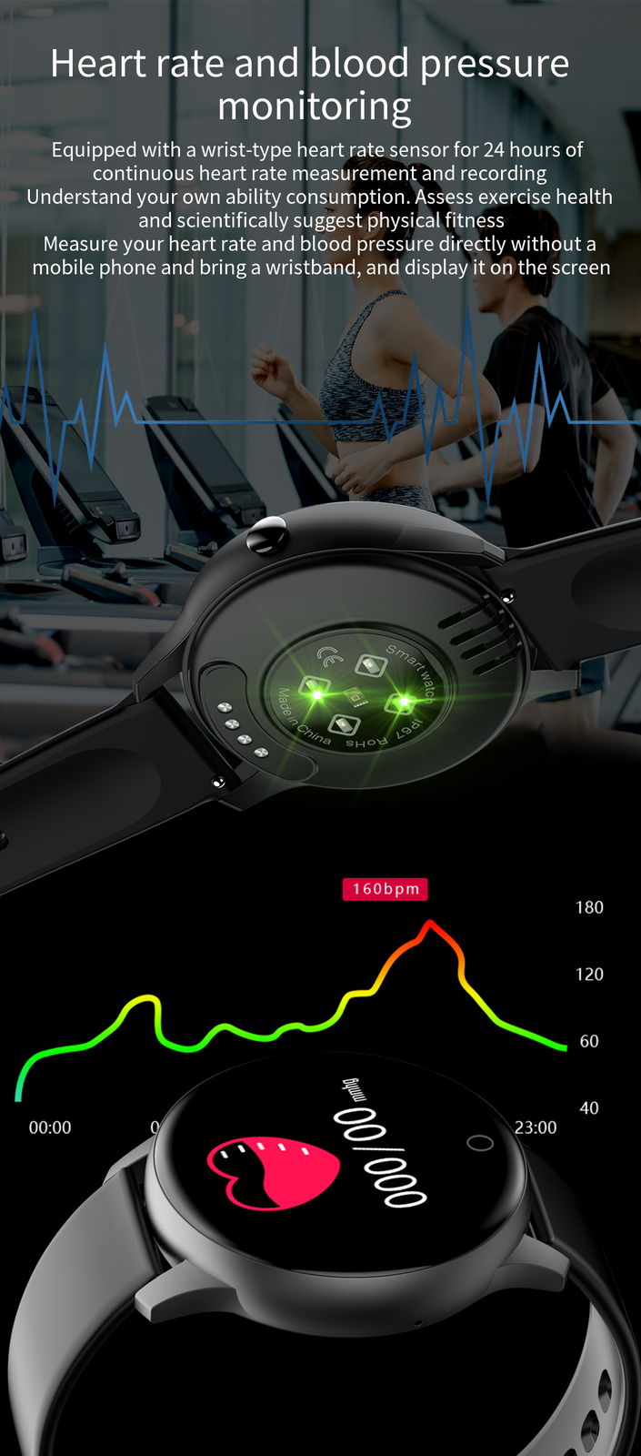 Bluetooth Smart Watch Sport Wristband Sleeping Quality Monitor Water-Resistance