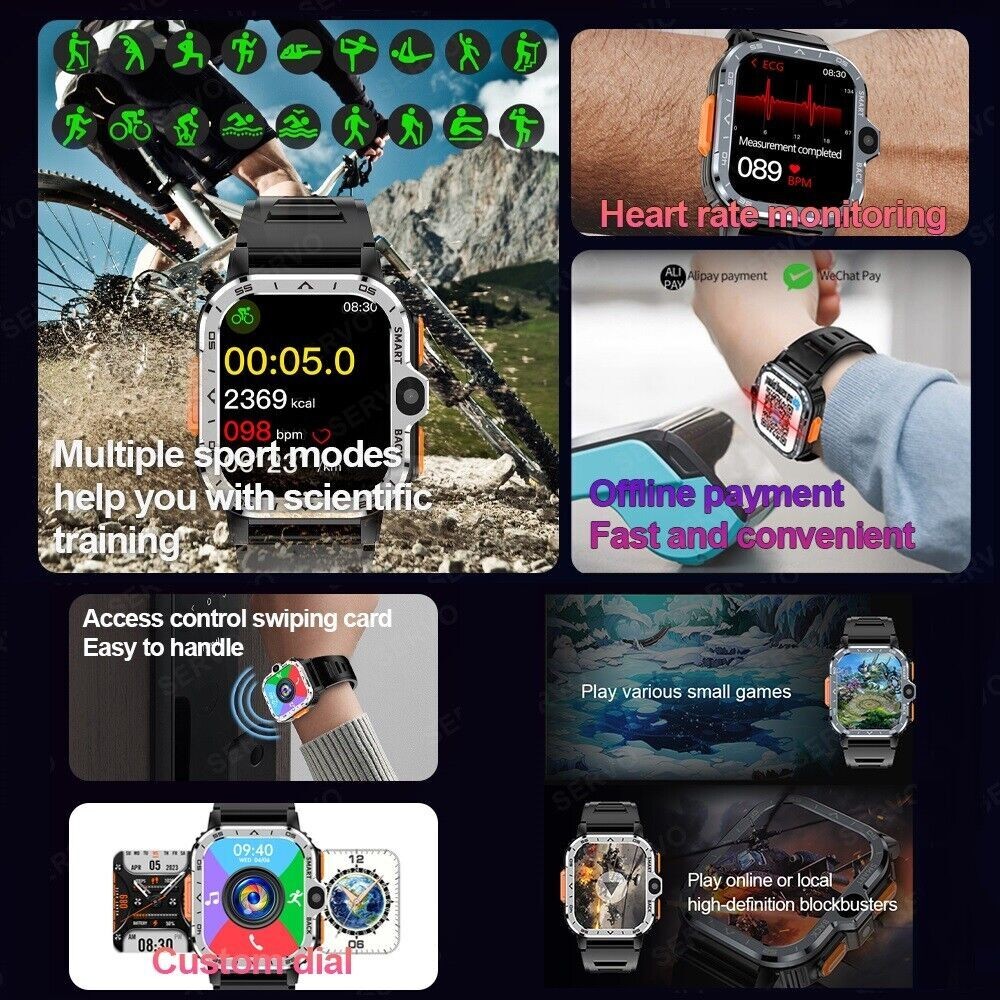 Larger Screen Bluetooth Call Smart Watch 6+128GB Heart Rate Monitor Dual Camera