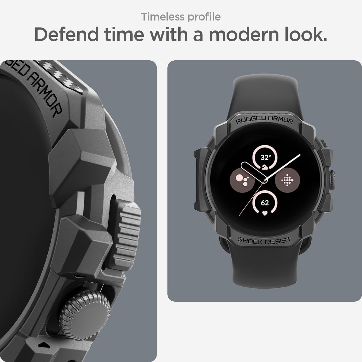 Rugged Armor Case for Google Pixel Watch 41mm Durable TPU Cover – Matte Black