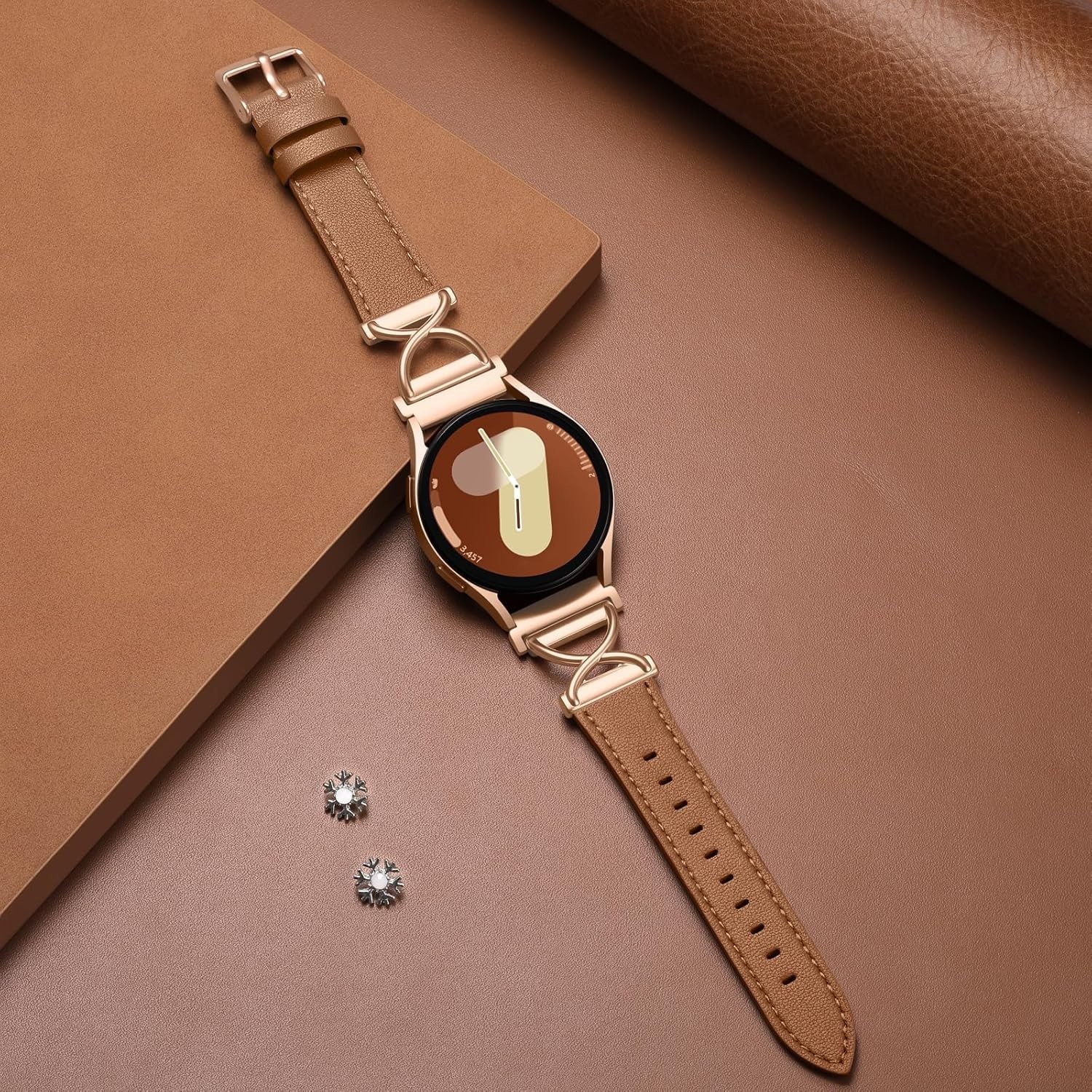 Brown Leather Band with X-Shape Design for Samsung Galaxy Watch 7 40mm 44mm