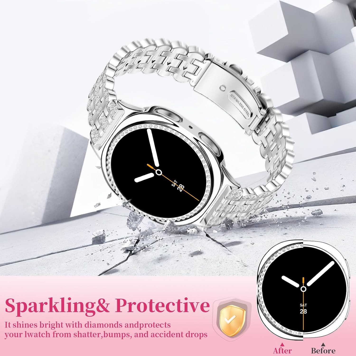 Only Case Silver Dressy & Metal Strap for Samsung Galaxy Watch 8/9 40mm 44mm