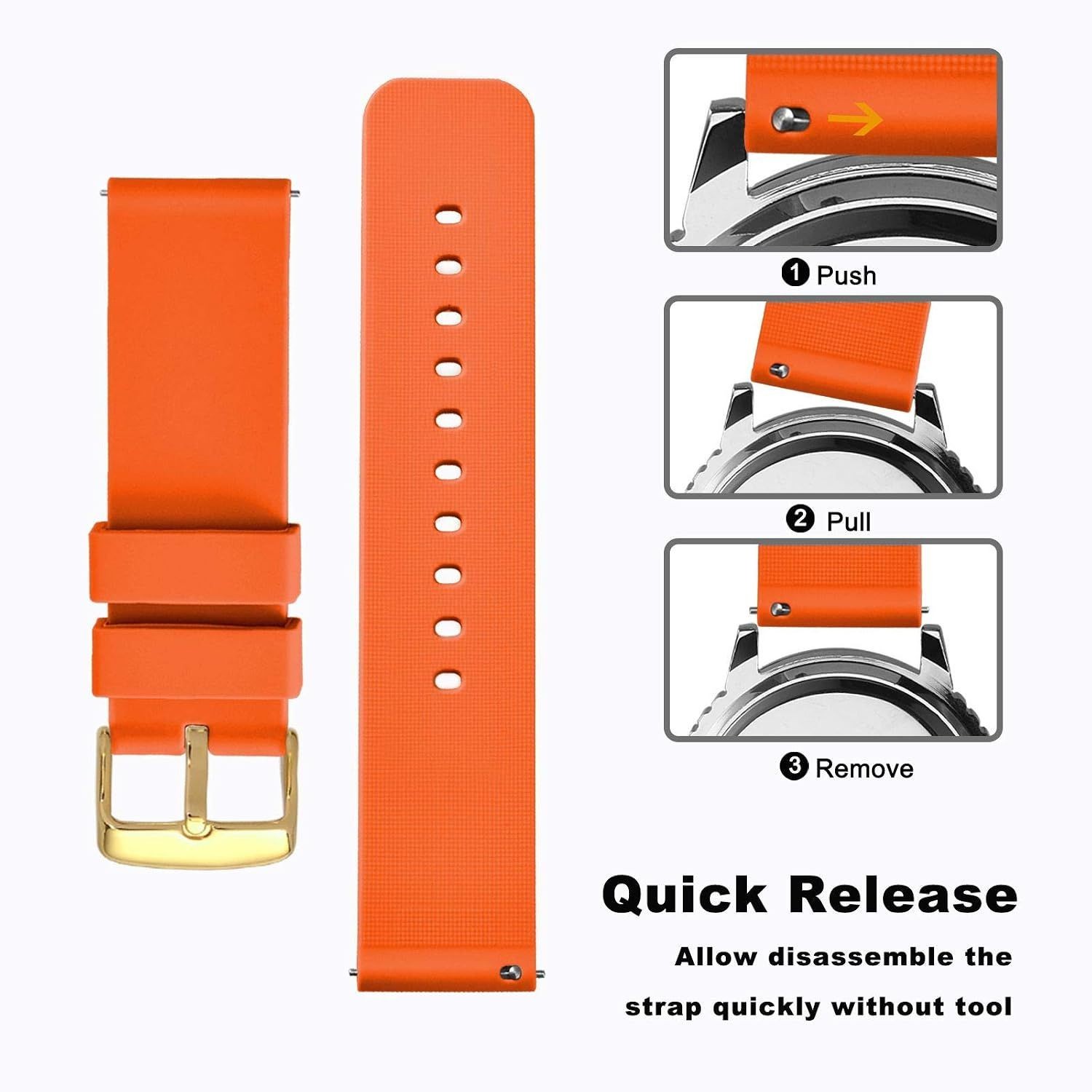 Strap For 18mm, Silicone, Soft Rubber Replacement Straps with Gold Buckle