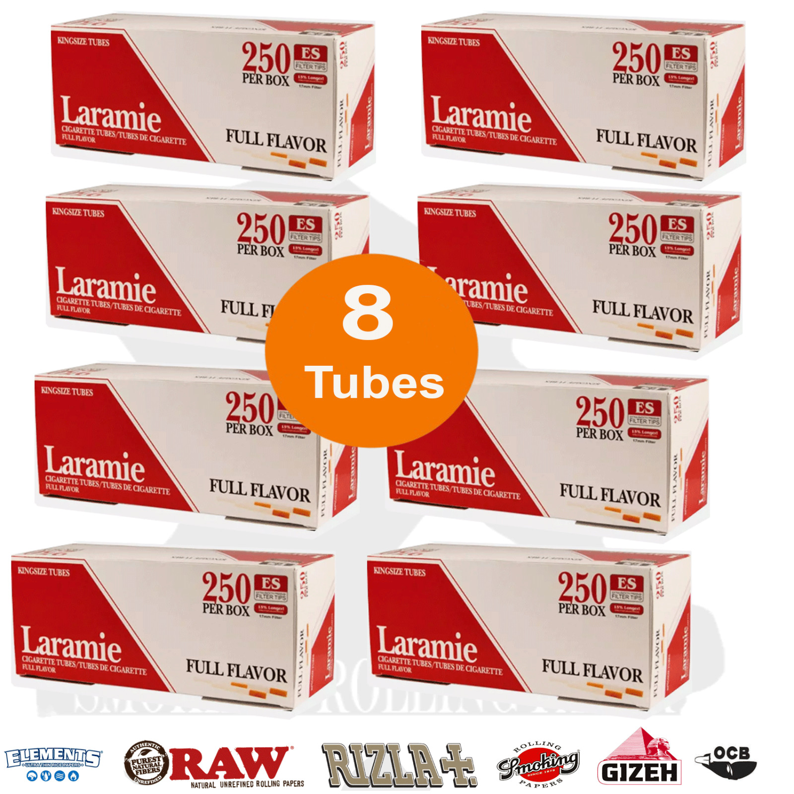 8 BOX Laramie Full Flavor Red Tubes King Size 8mm 8 x 250 Per Box