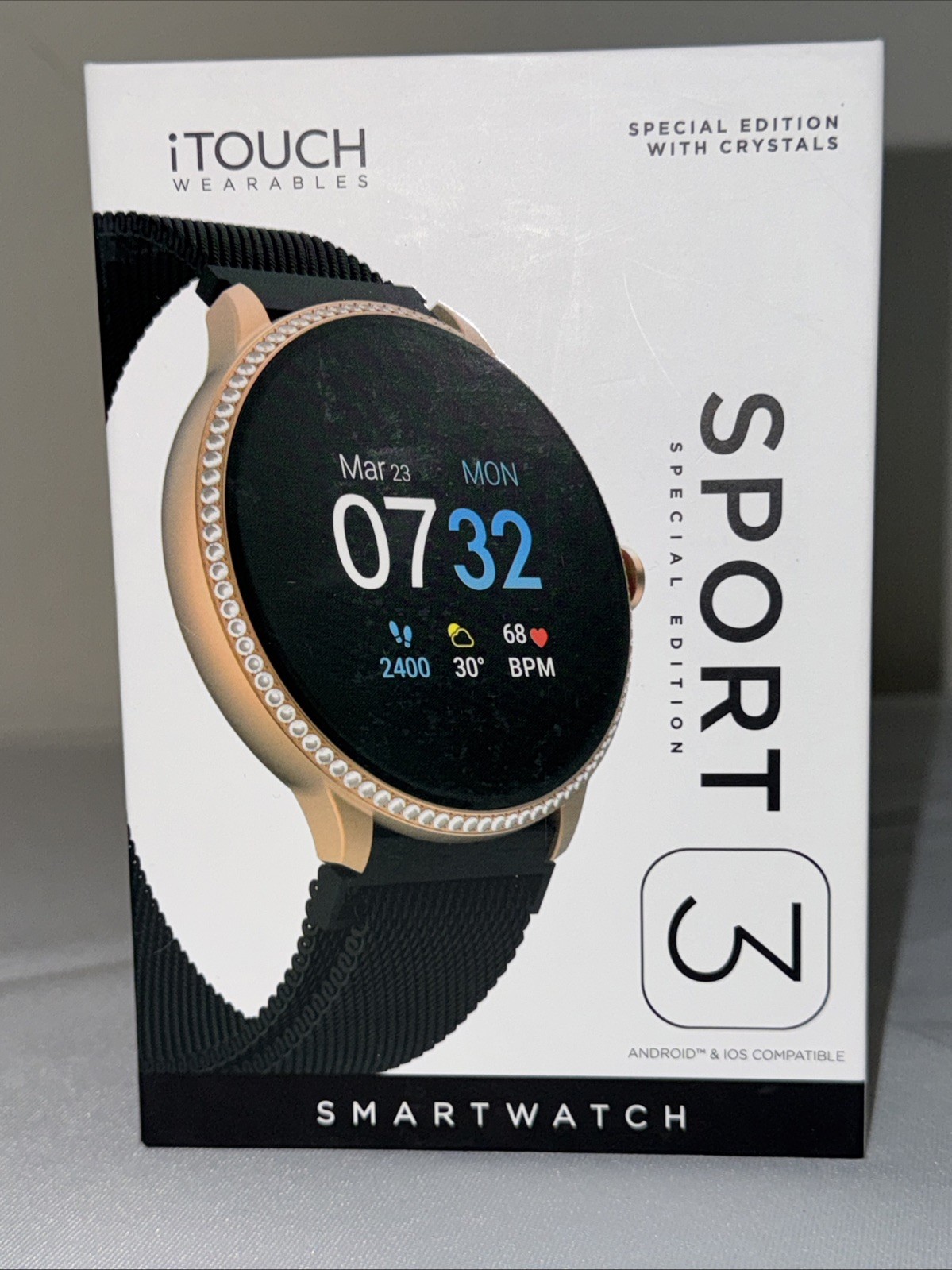 Itouch Sport 3 Smart Watch & Fitness Tracker, Women & Men, Gold Trim Black Band