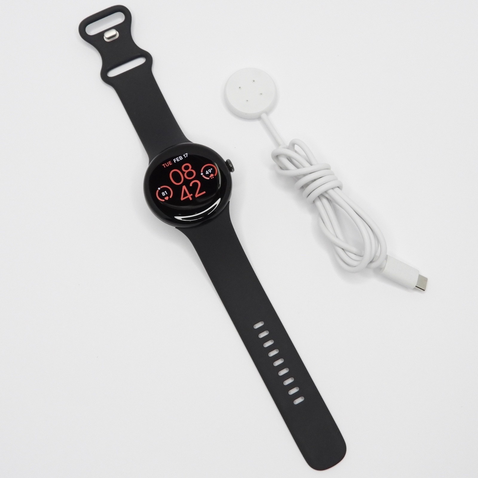 Google Pixel Watch 3 45mm Wi-Fi Aluminum Case (Matte Black) Large Obsidian Band