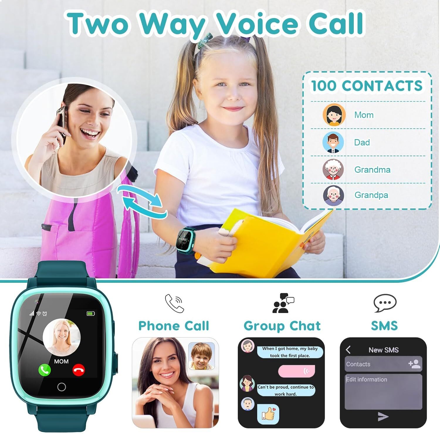 4G Kids Smart Watch with GPS Tracker Video Call SOS Call Gifts for Boys Girls US