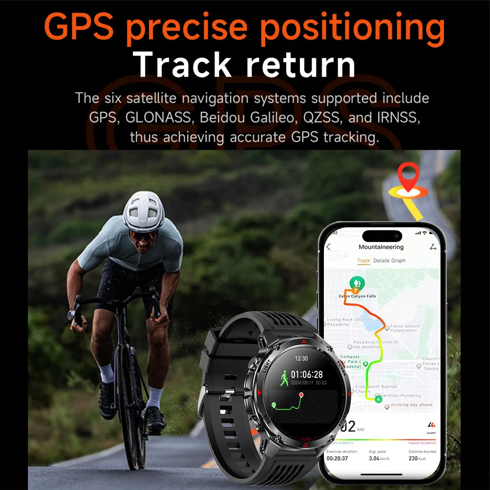 Military Smart Watches For Men Outdoor GPS LED Flashlight Rugged Fitness Tracker