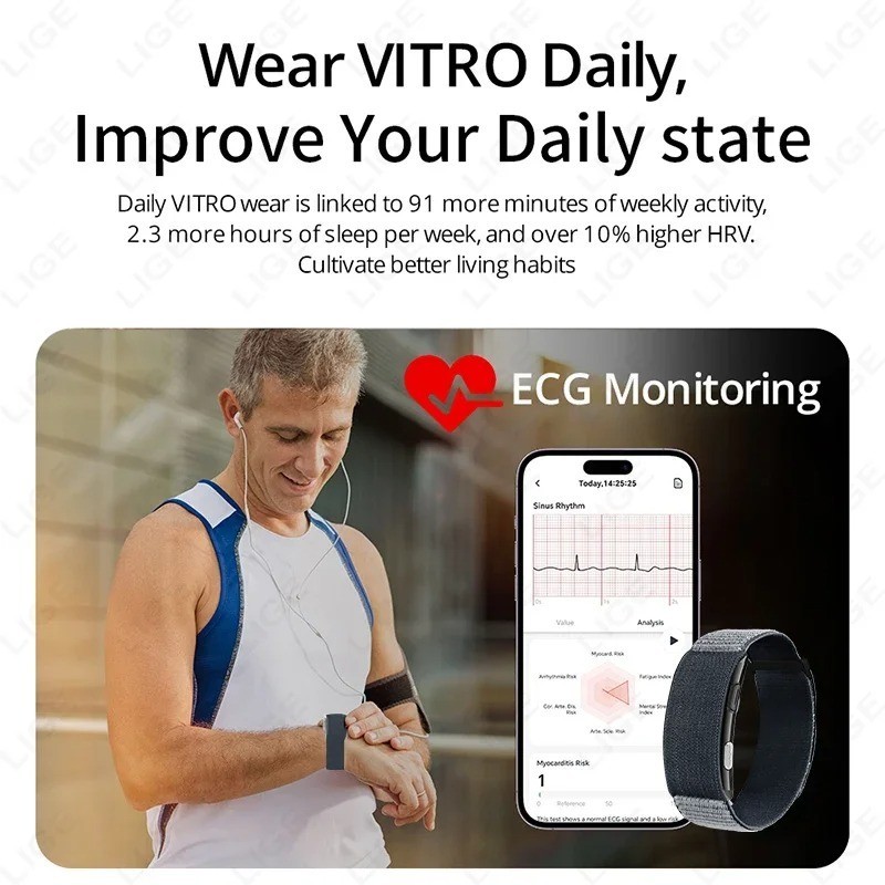 LIGE ECG Smart Watch Health Bracelet Heart Rate Blood Pressure Fitness Band
