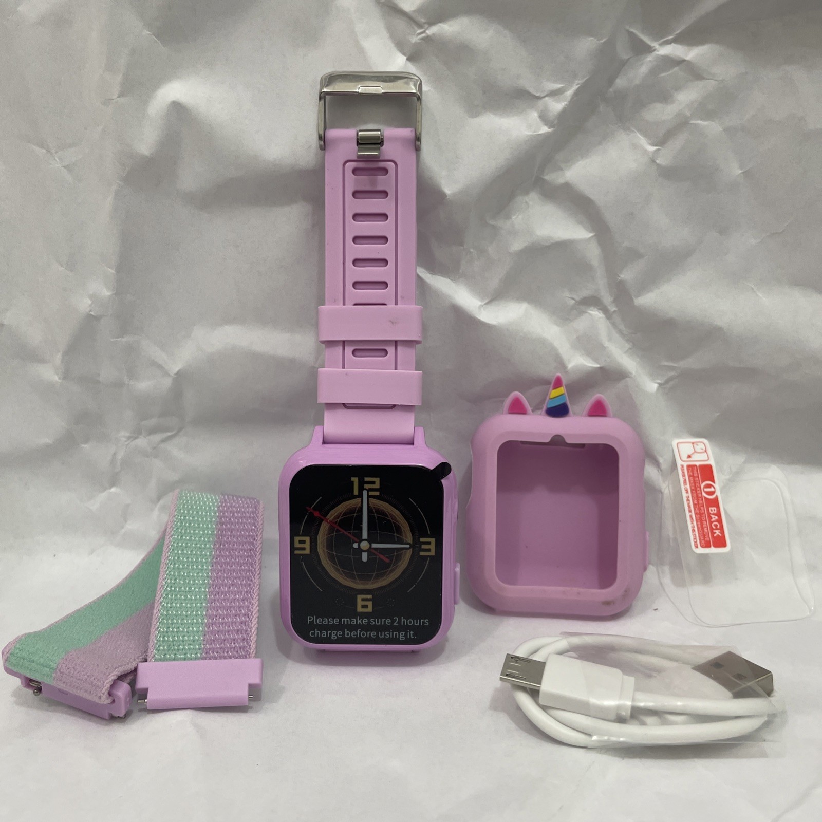 Kids Smartwatch with Unicorn Case, Silicone Band & Extra Strap