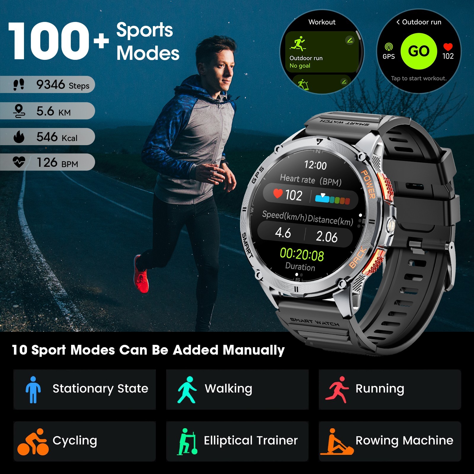 🔥 1.52″ Smart Watch For Men Military Sport Watch With 3 Straps For Android iOS