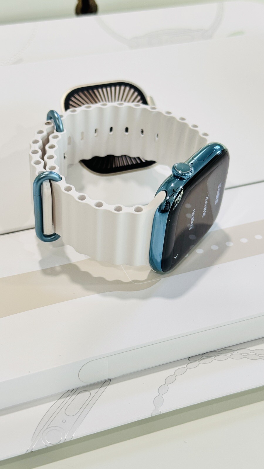 Custom Anodized Sky Blue Gold 46MM Apple Watch SERIES 10 White Ocean Band