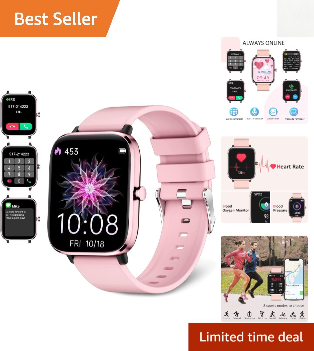 Luxurious Waterproof Smartwatch for Women – Heart Rate & Sleep Monitor in Pink