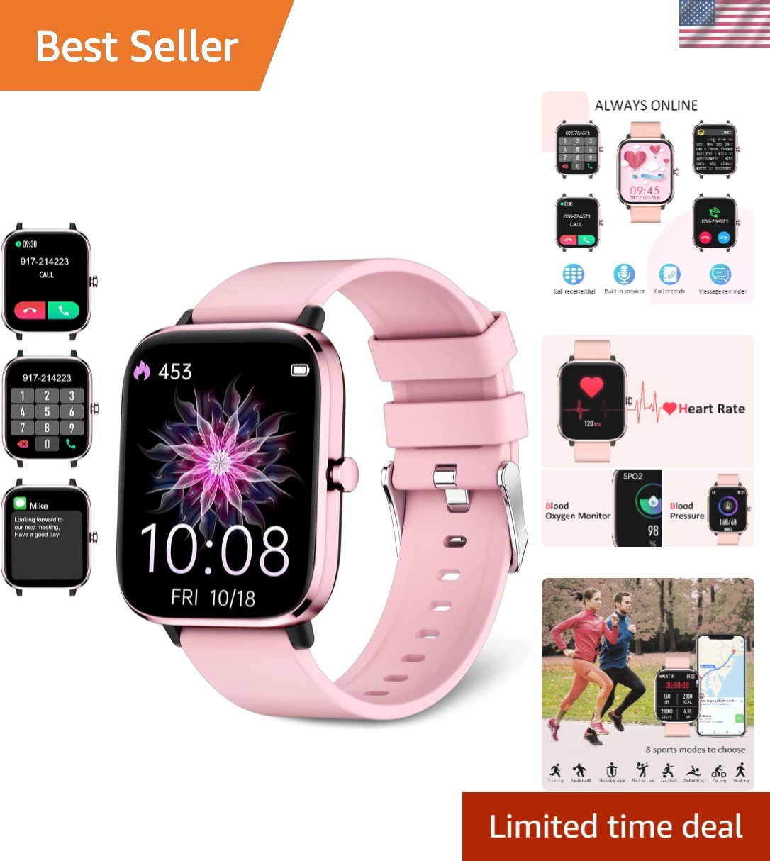 Elegant 1.83″ Pink Smartwatch for Women – Activity Tracker & Notifications