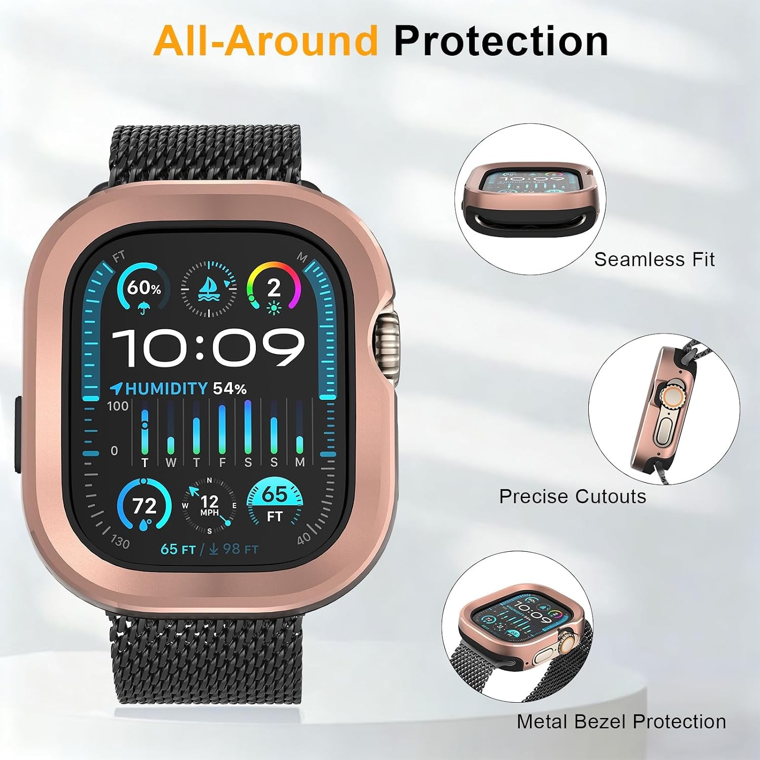 2 in 1 Rugged Case for Apple Watch Ultra 49mm, Shockproof Aluminum Bumper