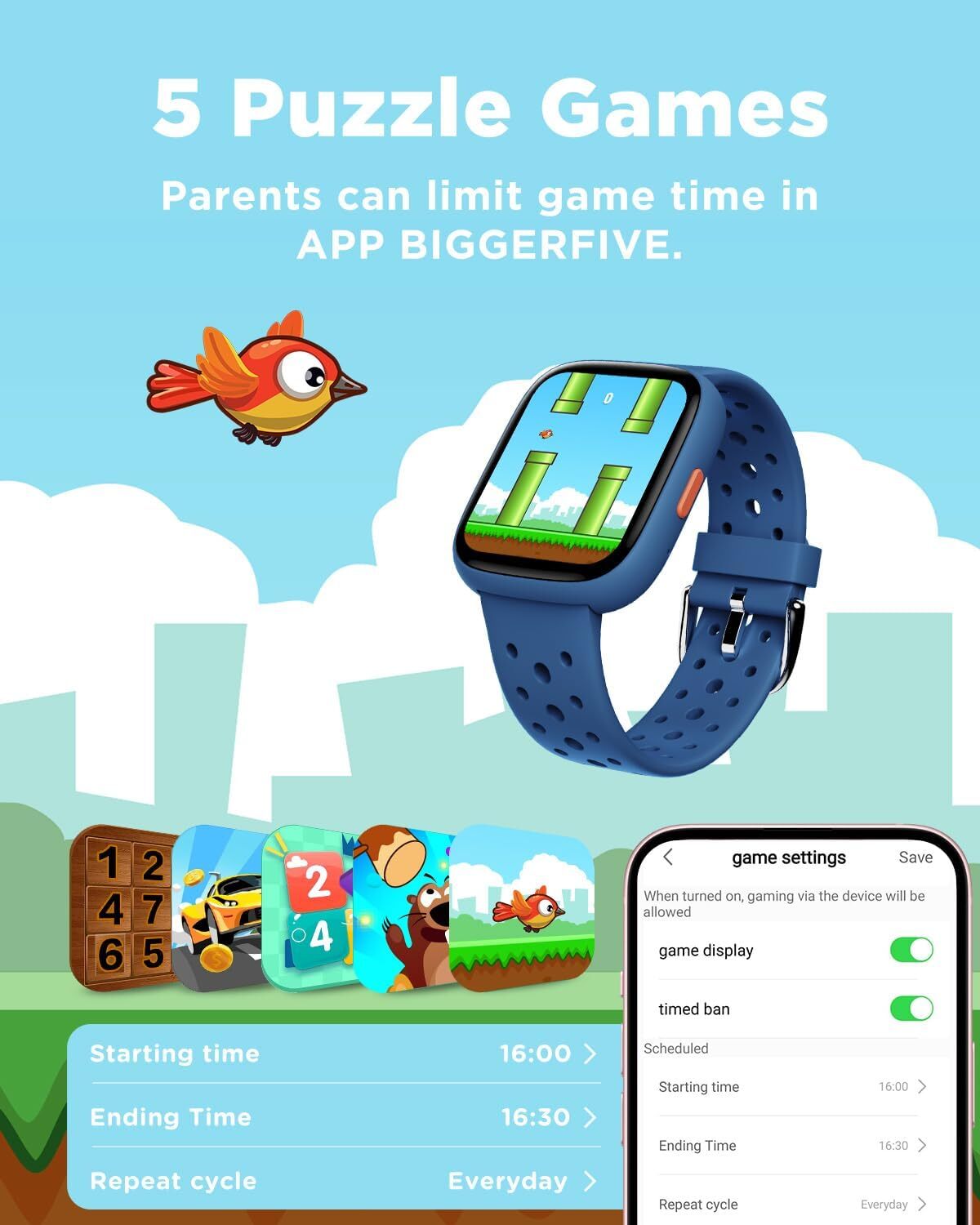 Smart Watch for Kids 1.8″ Fitness Tracker Watch Pedometer Puzzle Games for Kids
