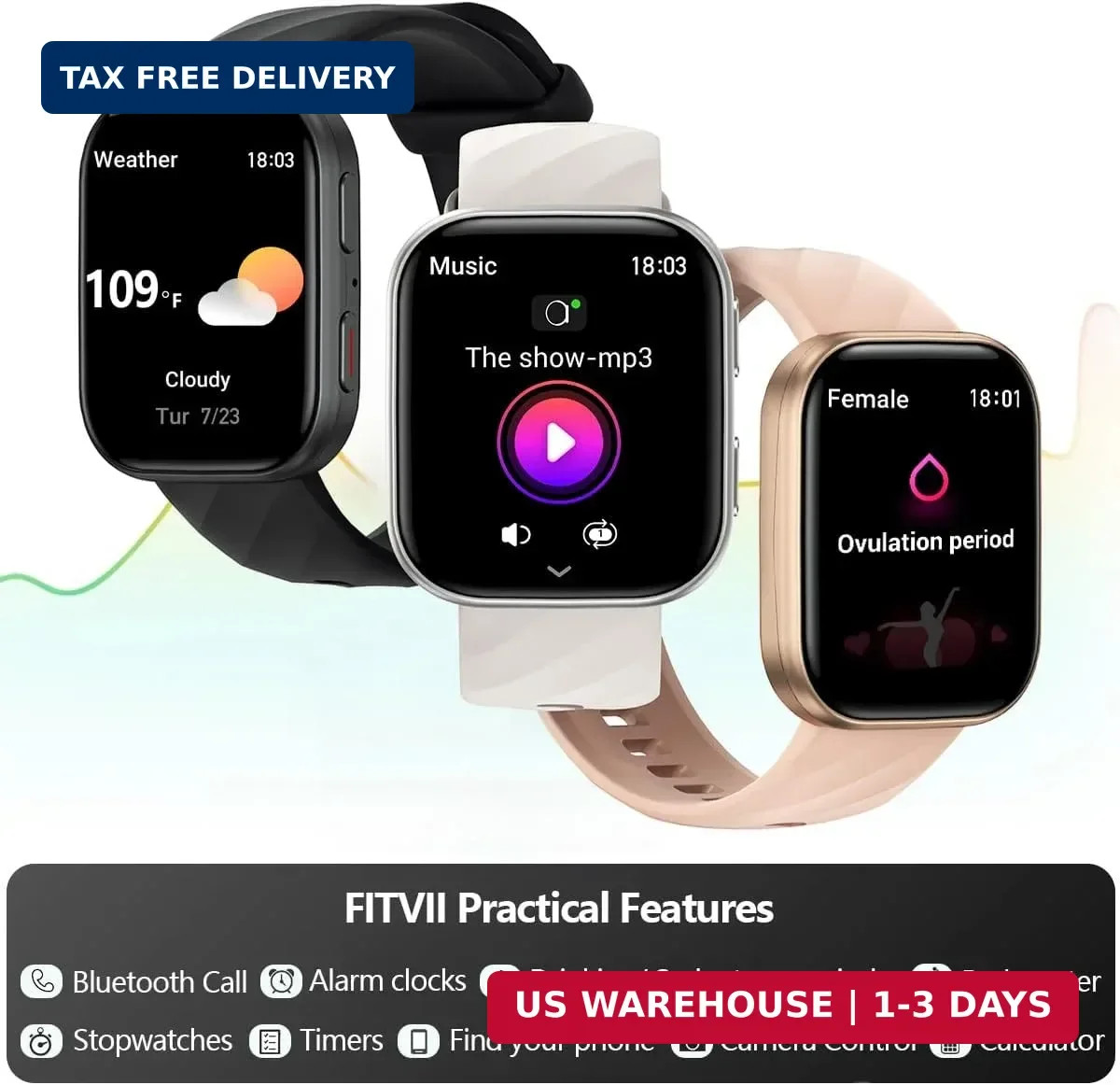 FITVII Health & Fitness Tracker (Answer/Make Calls), Smart Watch with 24/7 Heart