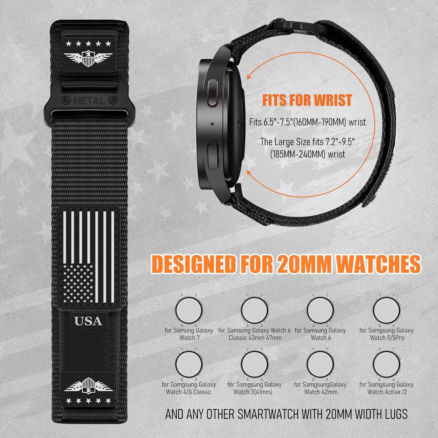 20mm Nylon Fabric Band for Samsung Galaxy Watch 7 6 5 4 FE 44mm 40mm Models