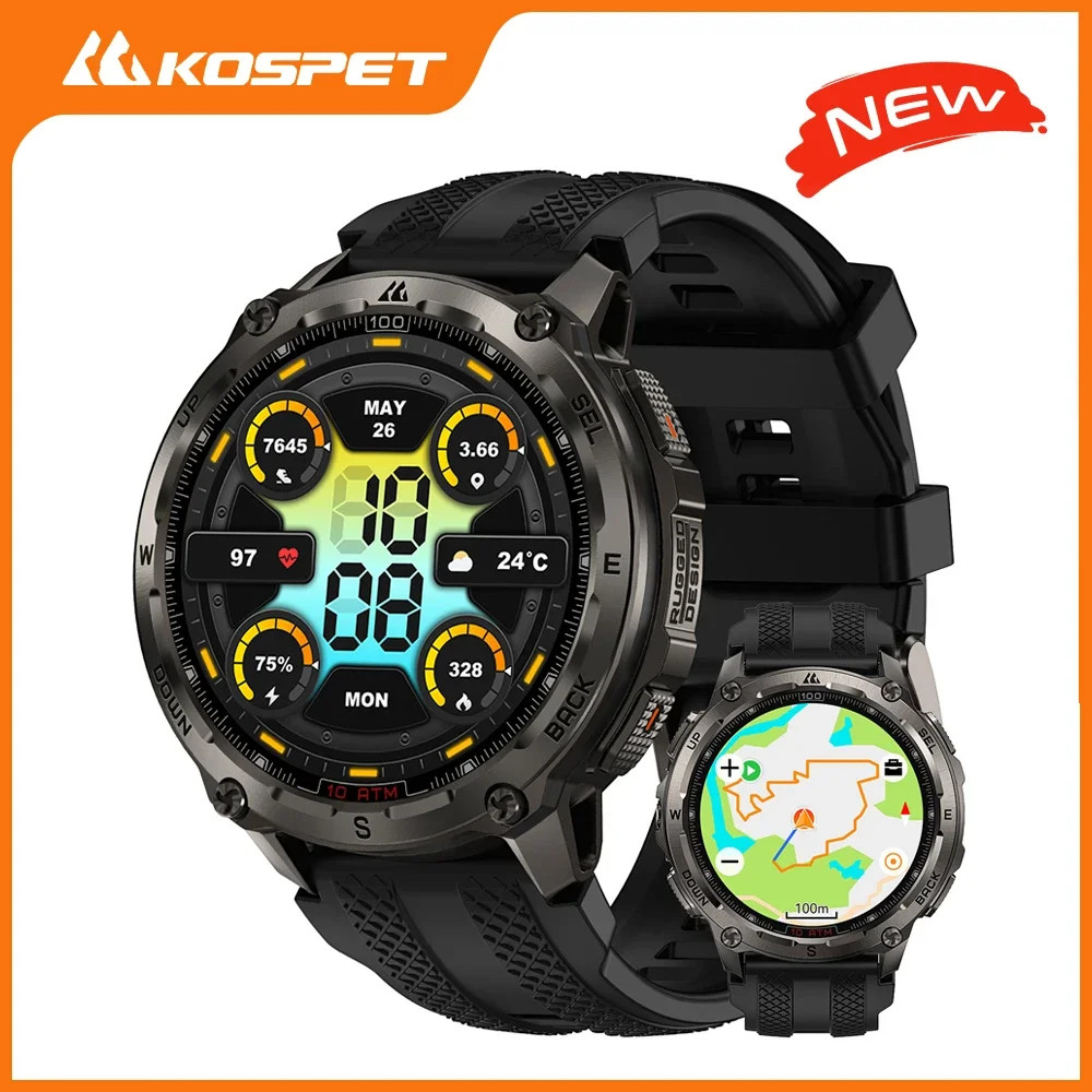 KOSPET Tank T4 Smart Watch Stainless Steel 6-Sat GPS 100M Waterproof Men