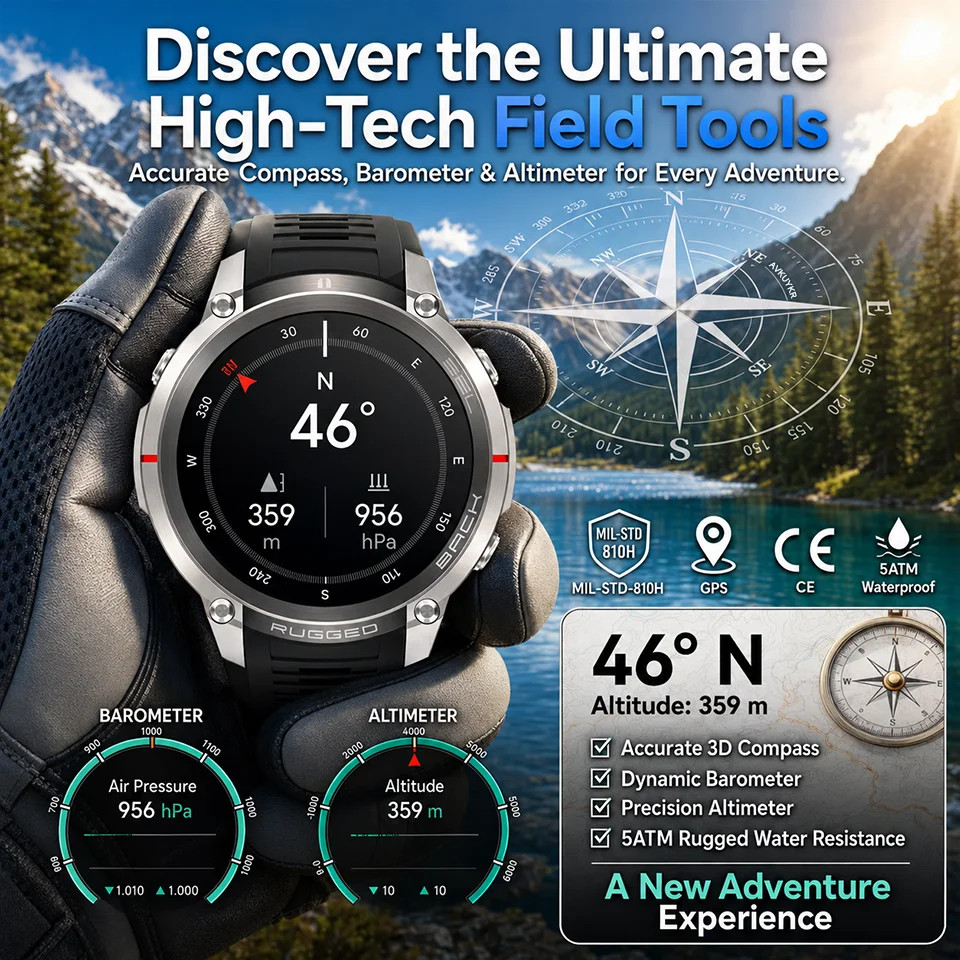 2026 Military Satellite Offline Map GPS Smart Watch Men 1.43”AMOLED Bluetooth