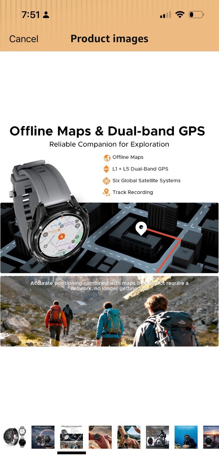 DOOGEE Anywise W1 Pro Smartwatch 47.5mm AMOLED GPS HR BT iOS/Android