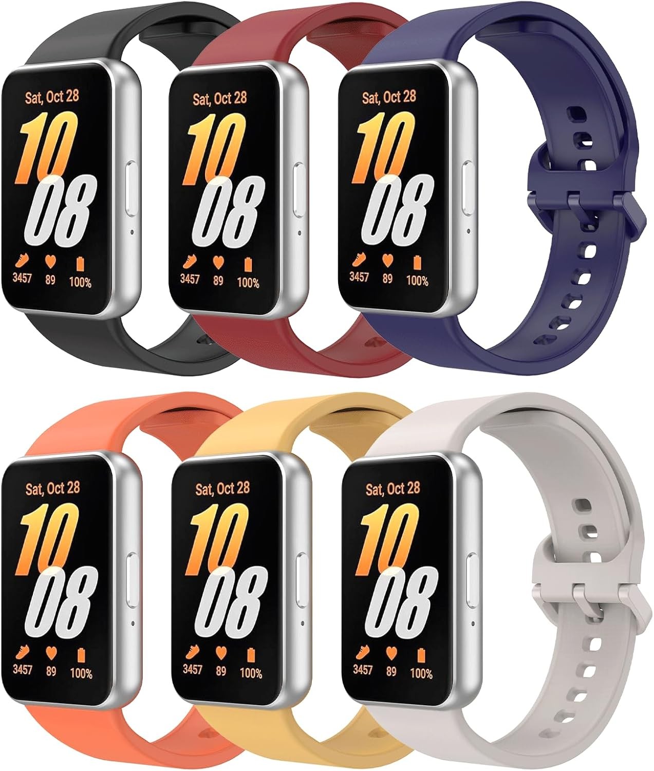 6 Pack Soft Sport Bands for Samsung Galaxy Fit 3 SM-R390, 20mm Replacement Strap