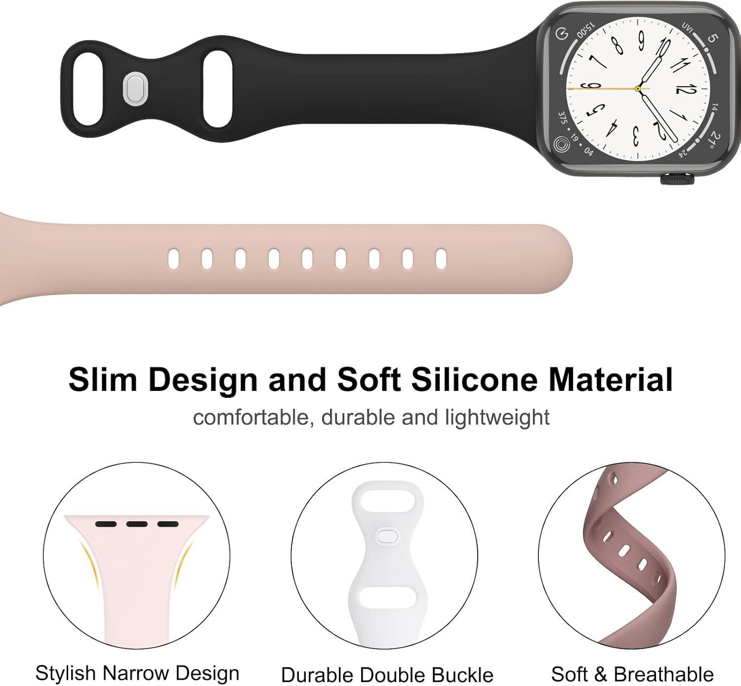 Thin Sport Silicone Strap Compatible with Apple Watch 38mm 40mm 41mm 42mm