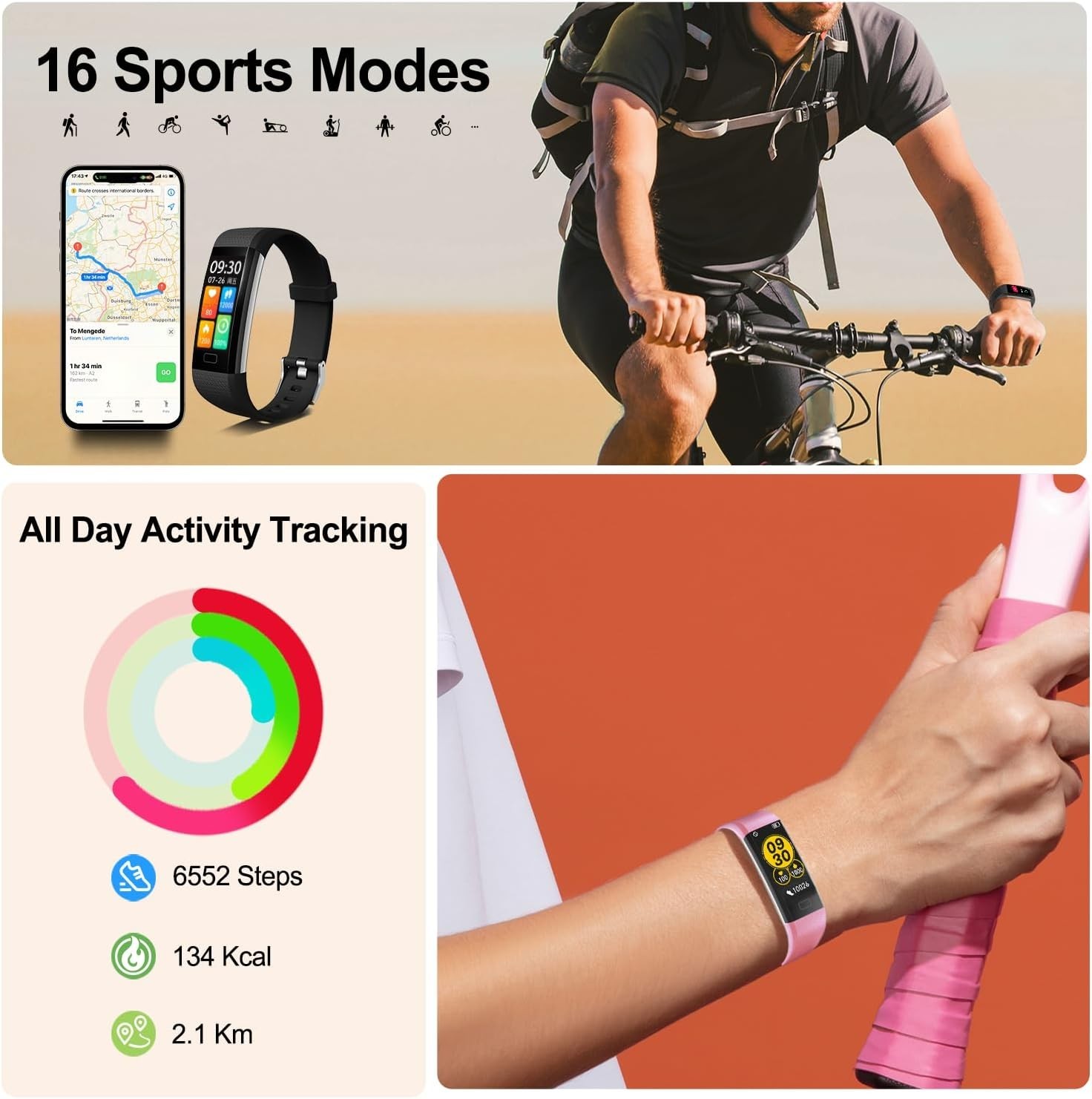 Slim Fitness Tracker with Sleep Monitoring & 16 Sports Modes – 5 Day Battery