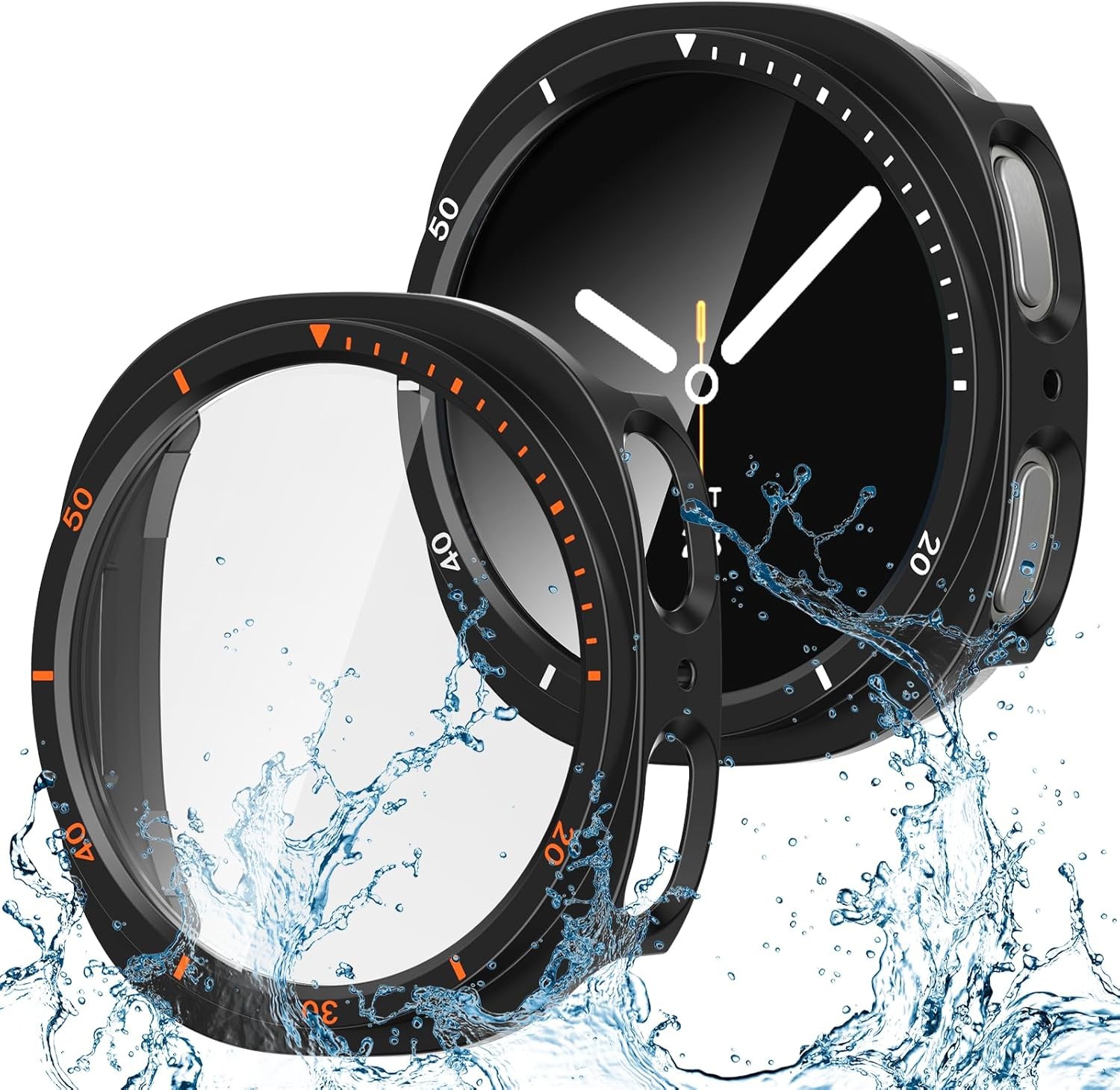 2-Pack Black Waterproof Bumper Case with Screen Protector for Galaxy Watch 8 44m
