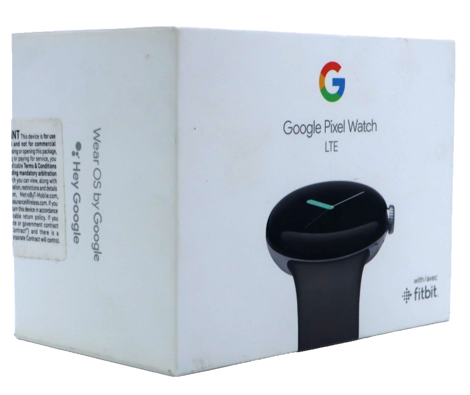 Google Pixel Watch LTE 41mm Silver Stainless Steel Case Charcoal Band NEW!