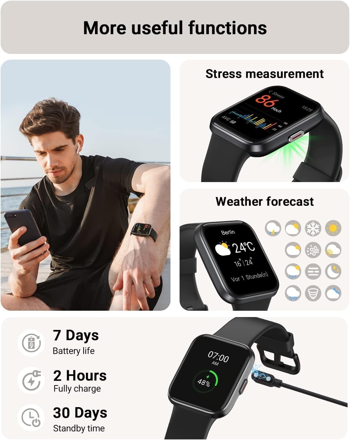 Smart Watch for Men/Women Android/iPhone, Alexa Built-in, 1.8″ Touchscreen