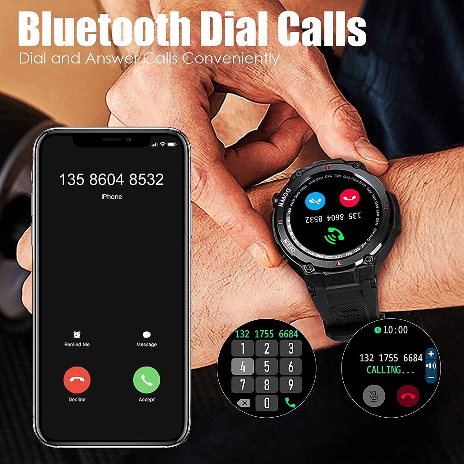 Waterproof Fitness Tracker Smartwatch With 1.3” HD Touch Screen and Bluetooth