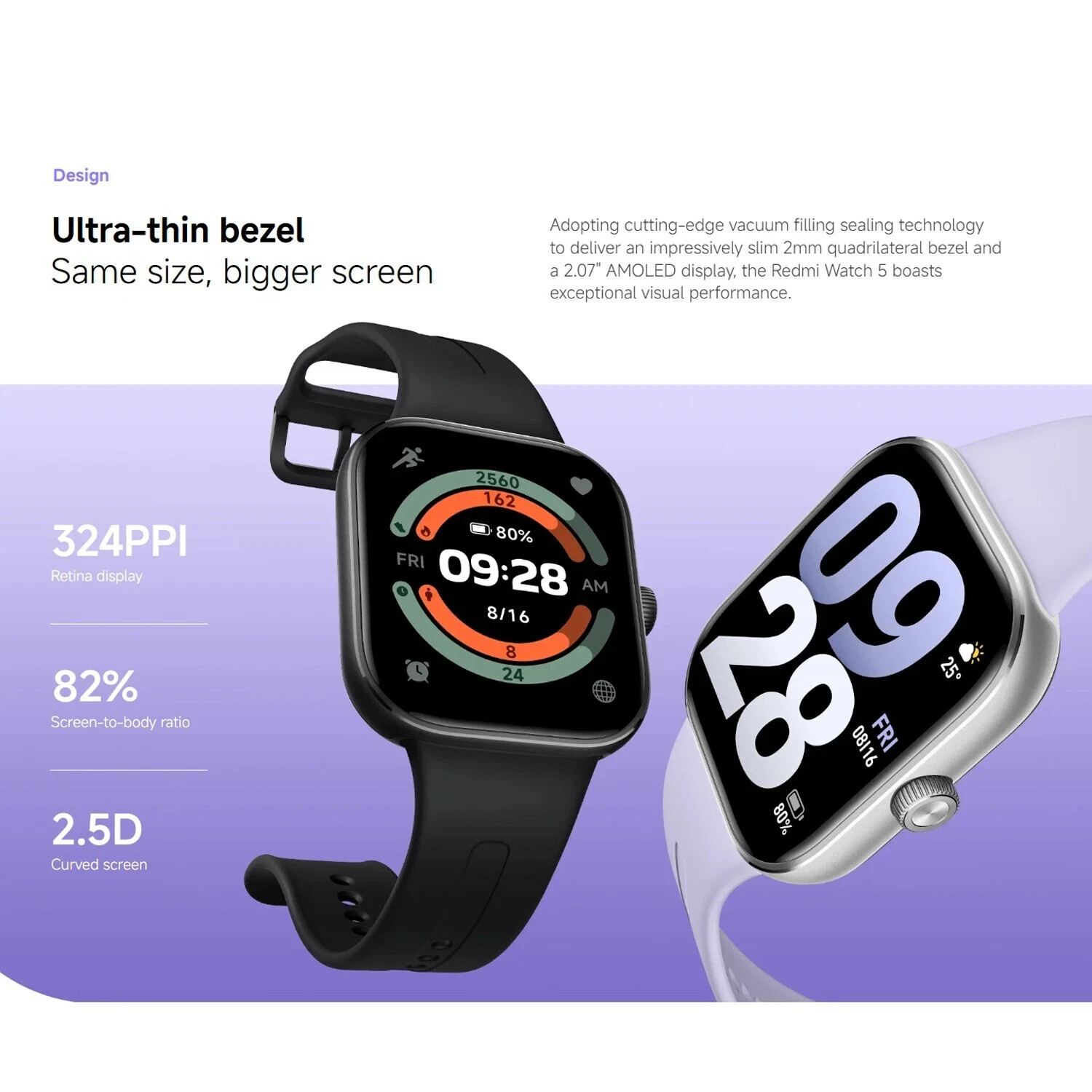 Xiaomi Redmi Watch 5 Bluetooth Smart Watch 2.07″ AMOLED 5ATM Calls Black