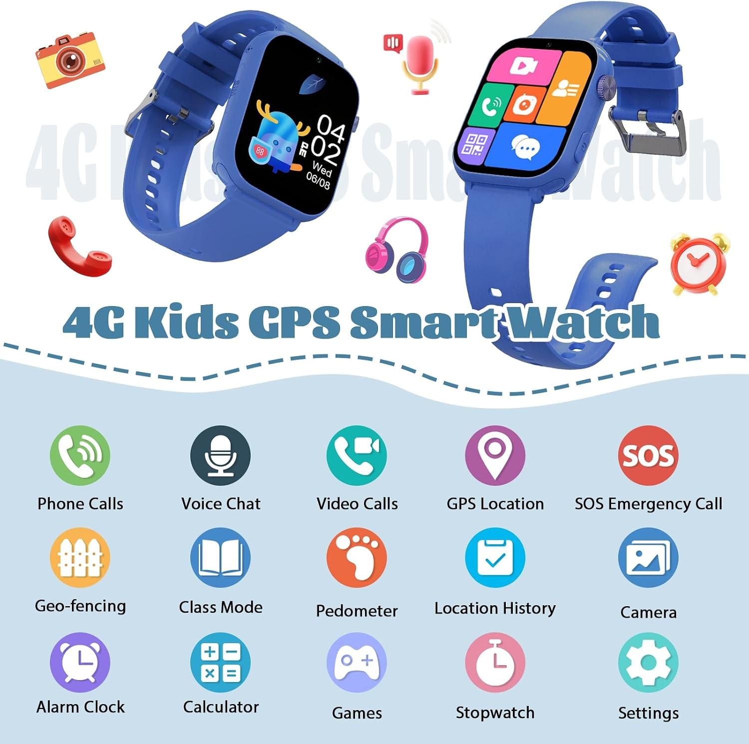 4G Kids Smart Watch for Boys Girls with GPS Tracker, SOS, Two Way Call Video