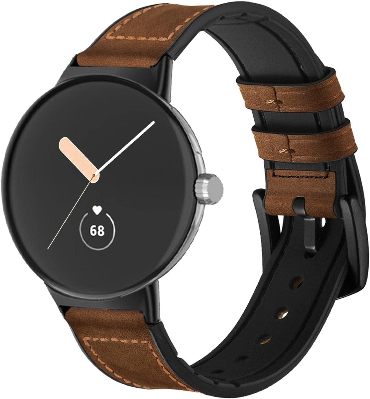 Sweatproof Genuine Leather Wristband Strap for Google Pixel Watch, Brown Color