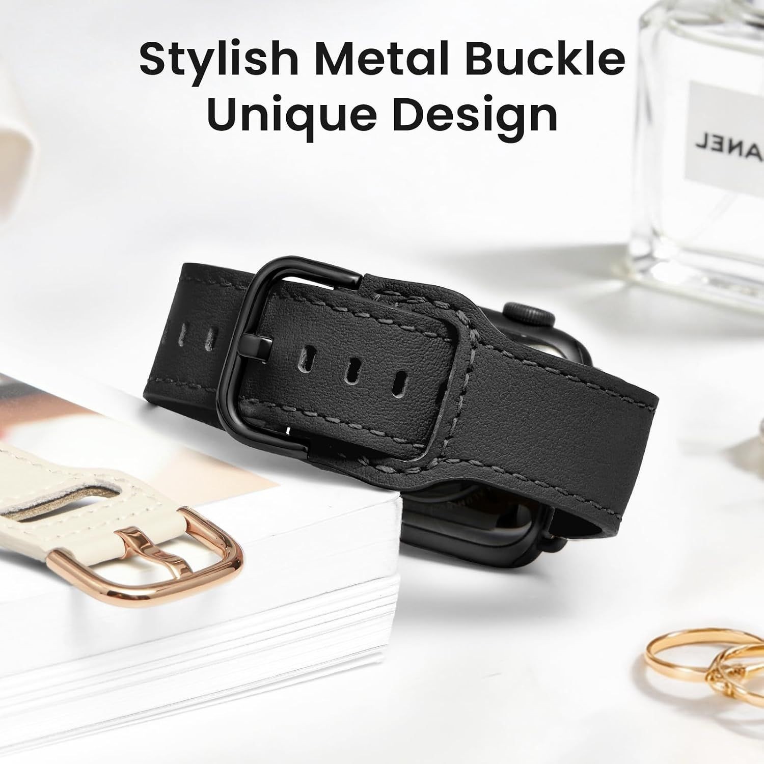 Dressy Genuine Leather Band for Apple Watch Series 11 38mm 40mm 41mm – Black