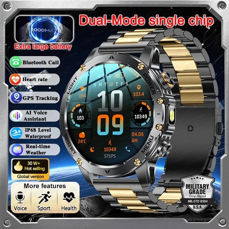 New Outdoor Military Grade 1000mAh Battery Smart Watch Men 1.7 inches AMOLED Scr