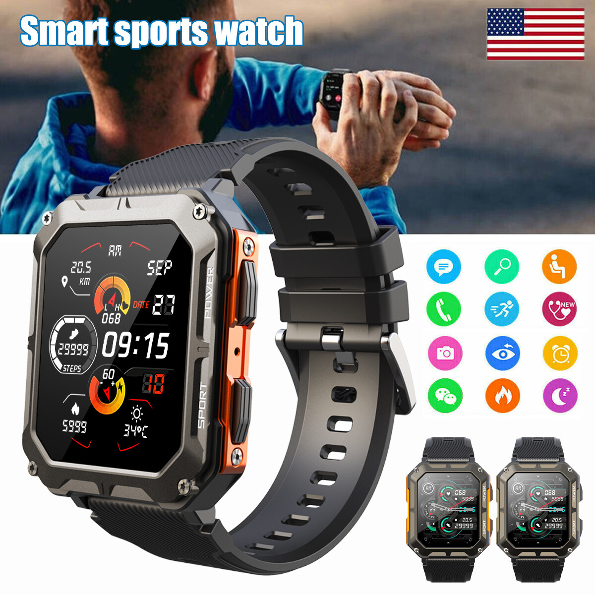 Military Rugged Smart Watch Outdoor Sports Heart Rate Fitness Tracker Blood NEW