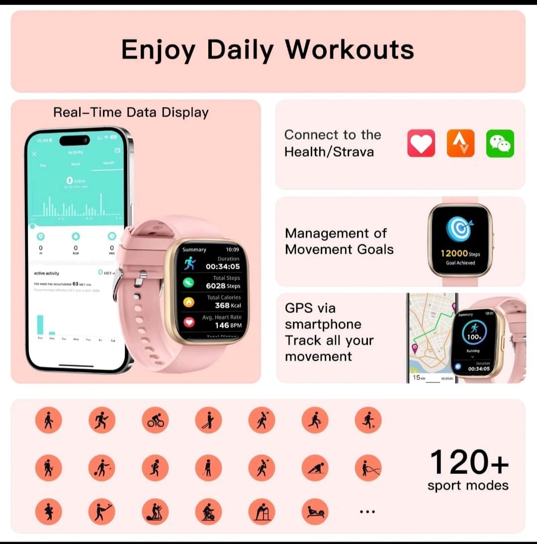 Smart Watches Men,WomenCall Message, 1.85″ Fitness Heart Rate with 120+ Sport…
