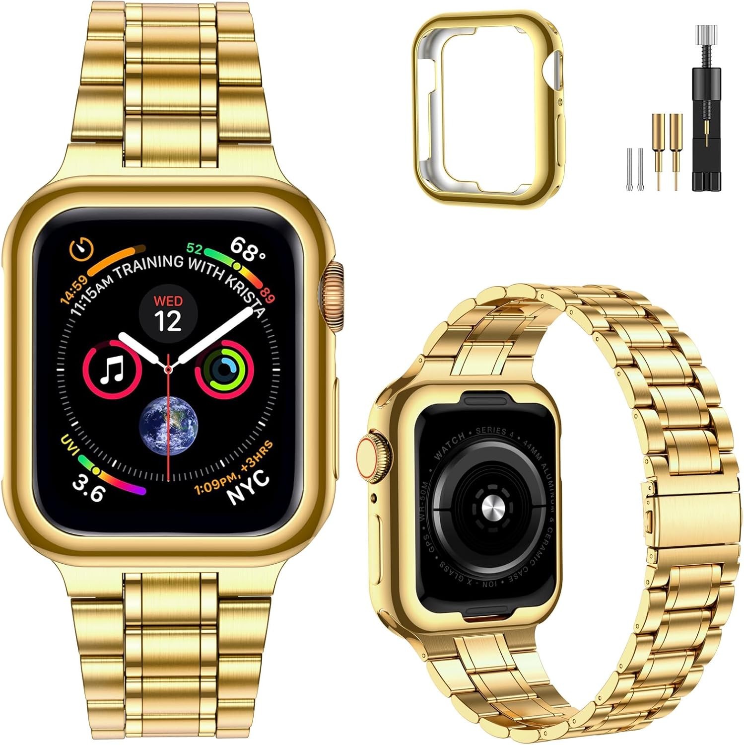 Solid Stainless Steel Band for Apple Watch 44mm 42mm with Soft TPU Case