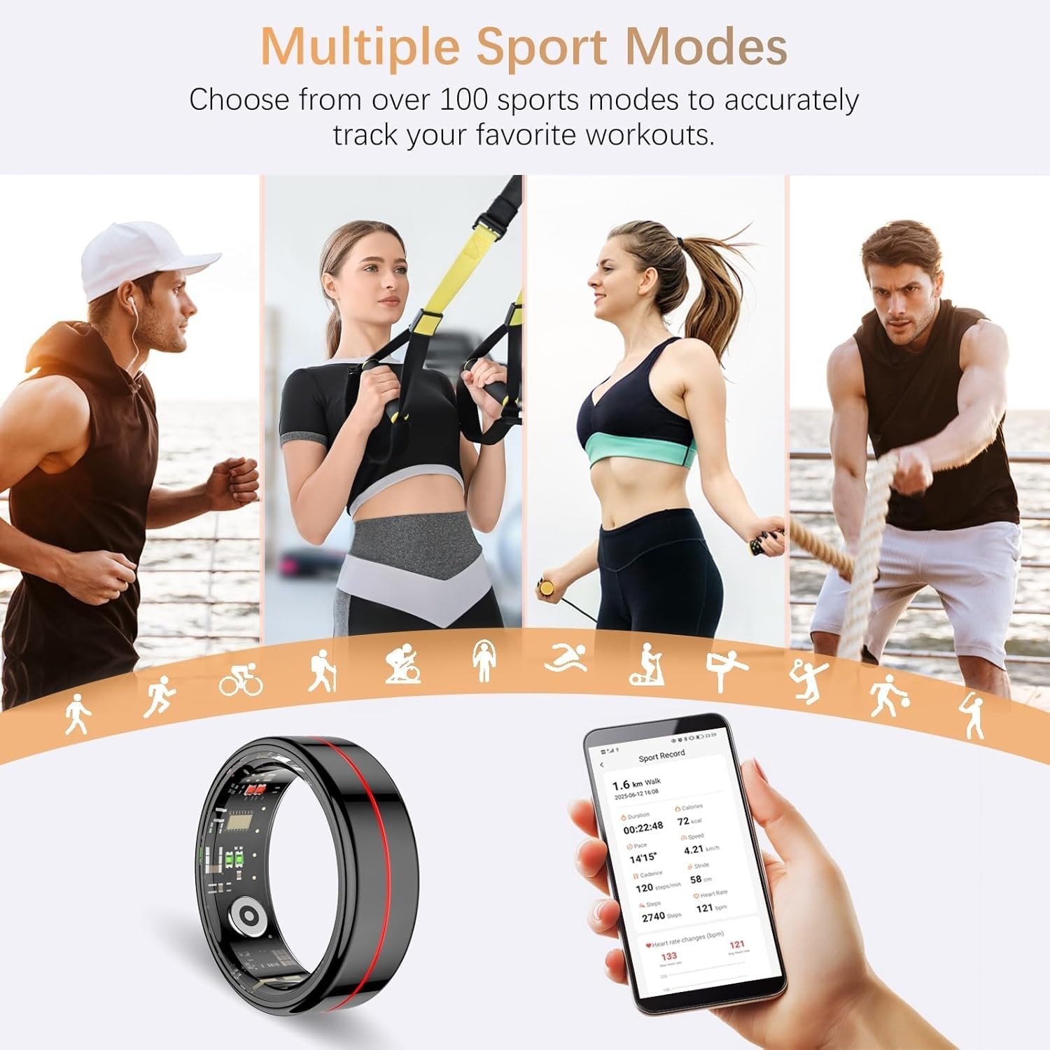 Fit Ring, Smart Health Rings for Women Men with Heart Rate,Blood Oxygen,HRV,S…