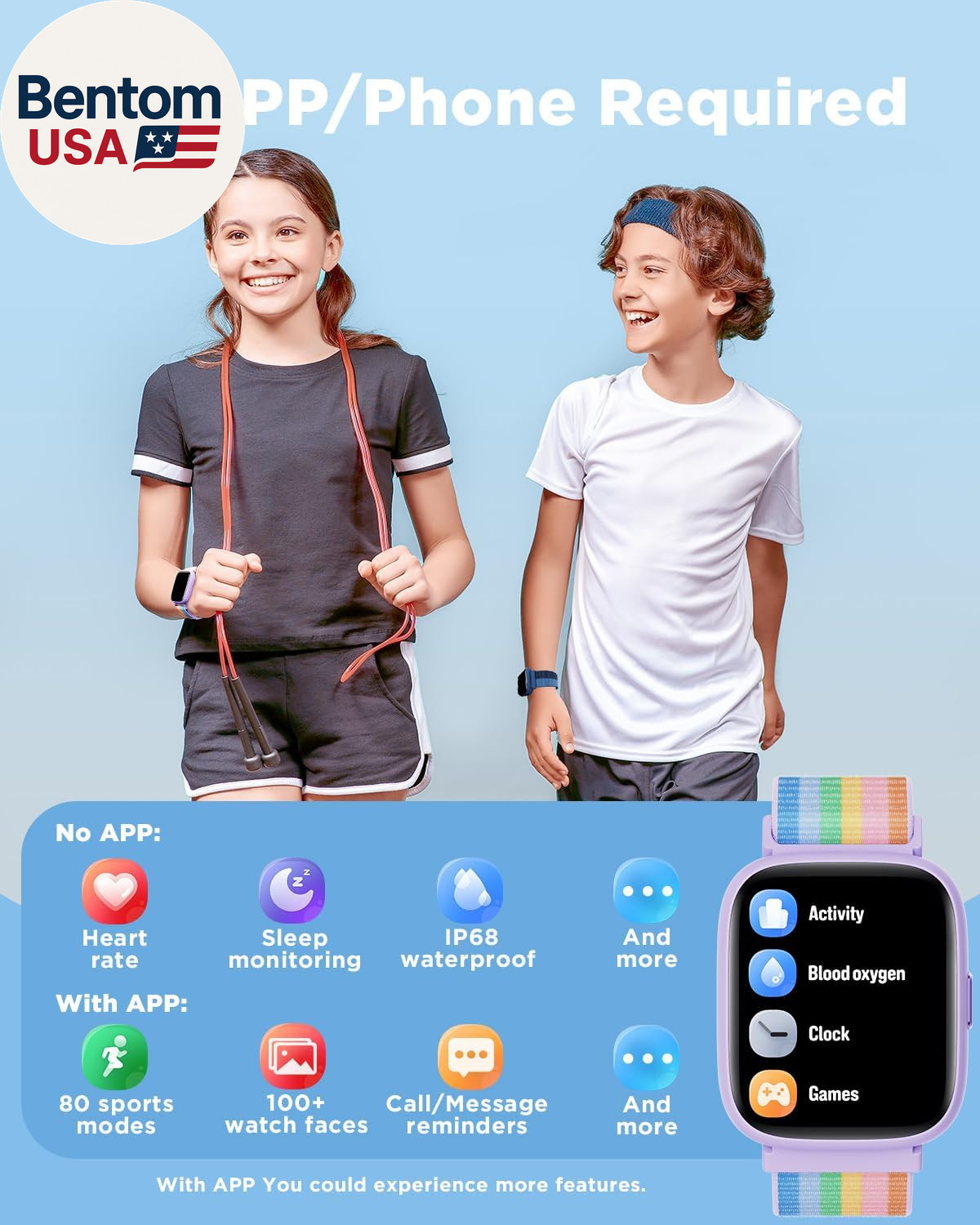 Smart Watch for Kids, 1.8″ Fitness Tracker Watch Pedometer, Heart Rate, IP68 Wat