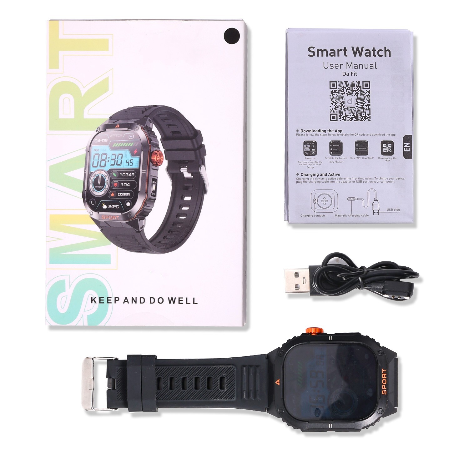 Smart Watch Bluetooth Heart Rate BP Sleep Monitor Waterproof Rugged Sport Watch