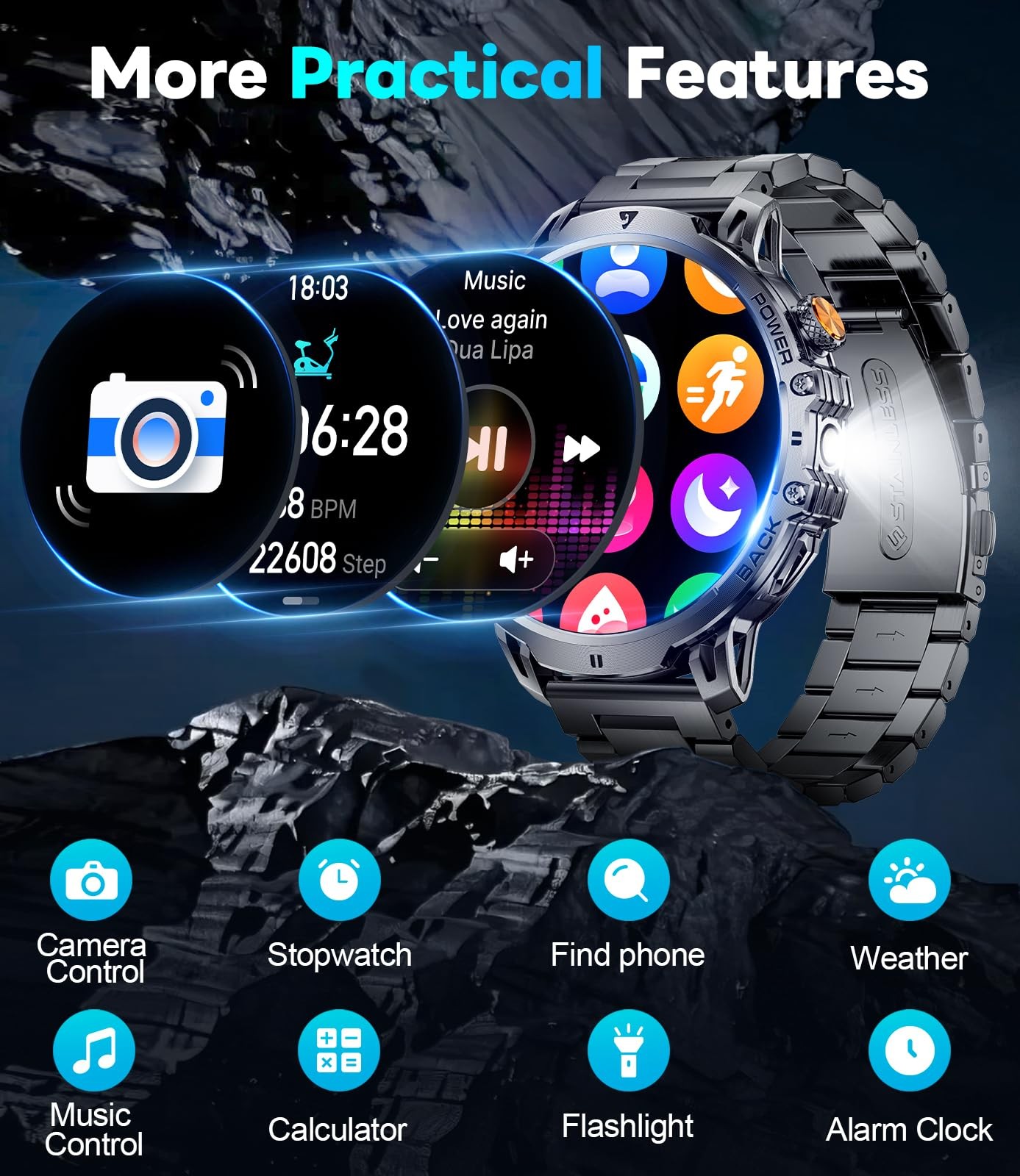 Lige Military Smart Watches For Men2 Bands1000Mah/1.85 Hd Large Screen