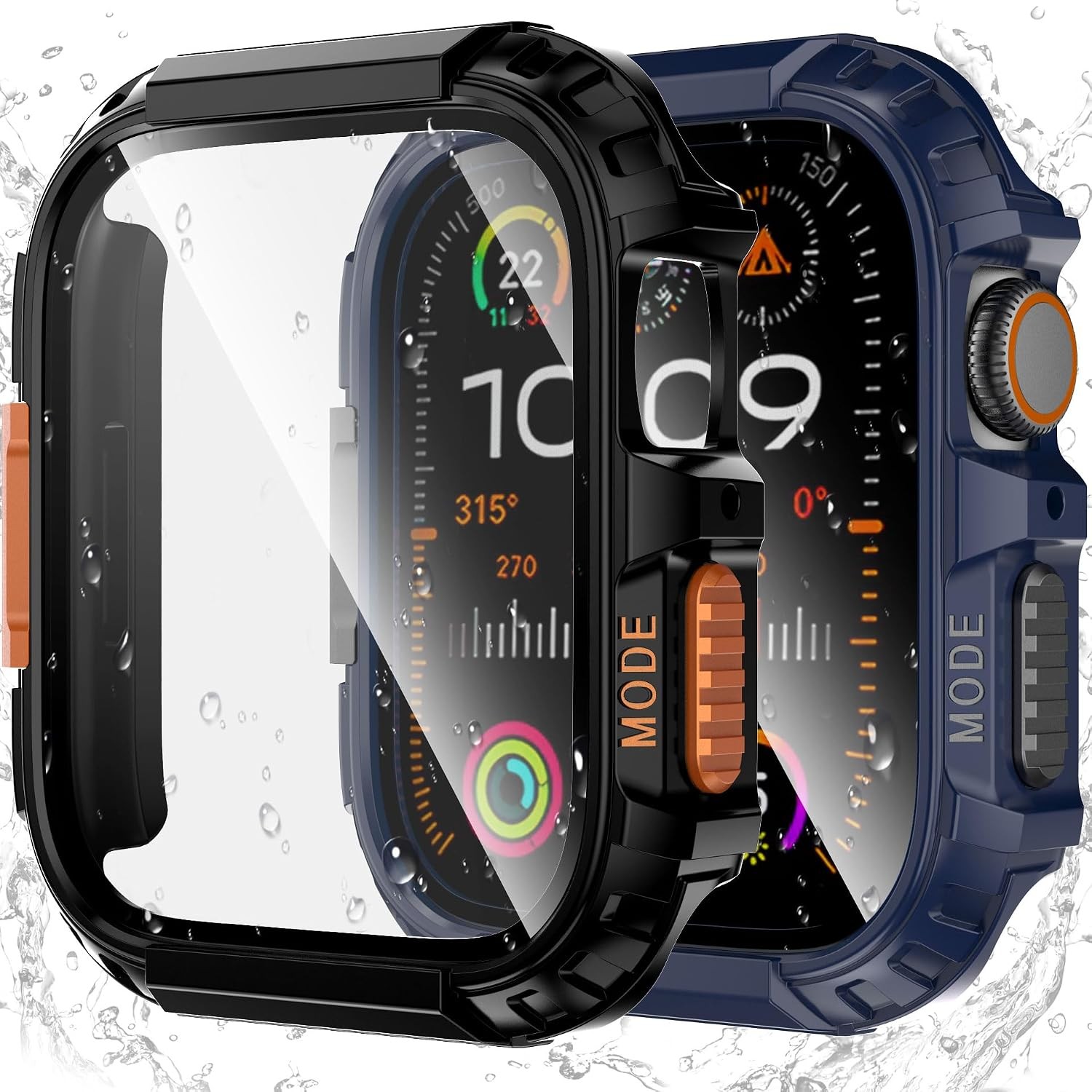 2 Pack Rugged Case for Apple Watch Series 9 45mm with Tempered Glass Protector