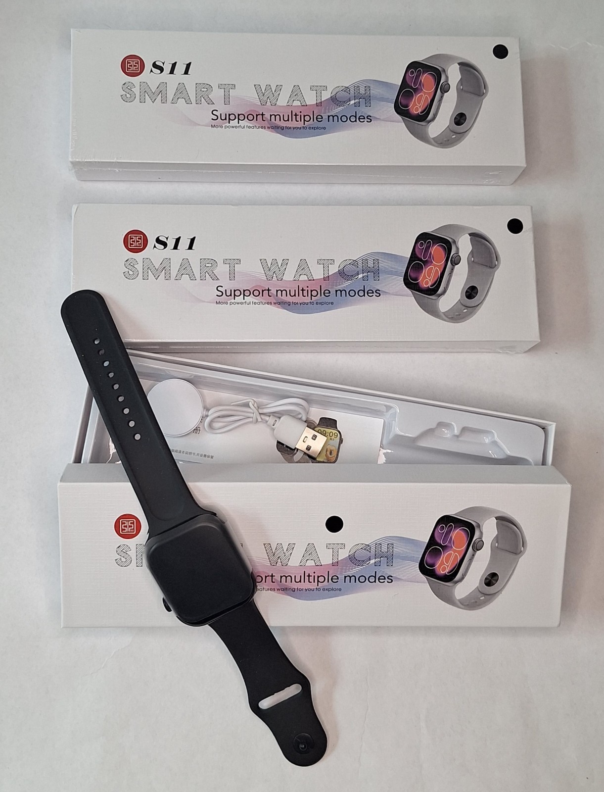 NEW S11 Smart Watch Health Fitness Tracker Bluetooth iOS Android Lot of 3 Black