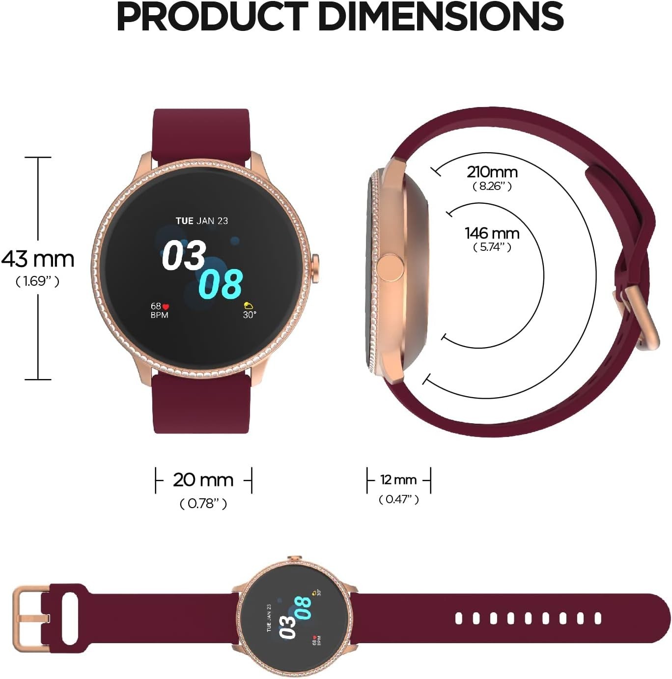 iTouch Sport 3 Smartwatch (with 24/7 Heart Rate Tracking, Step Counter Black