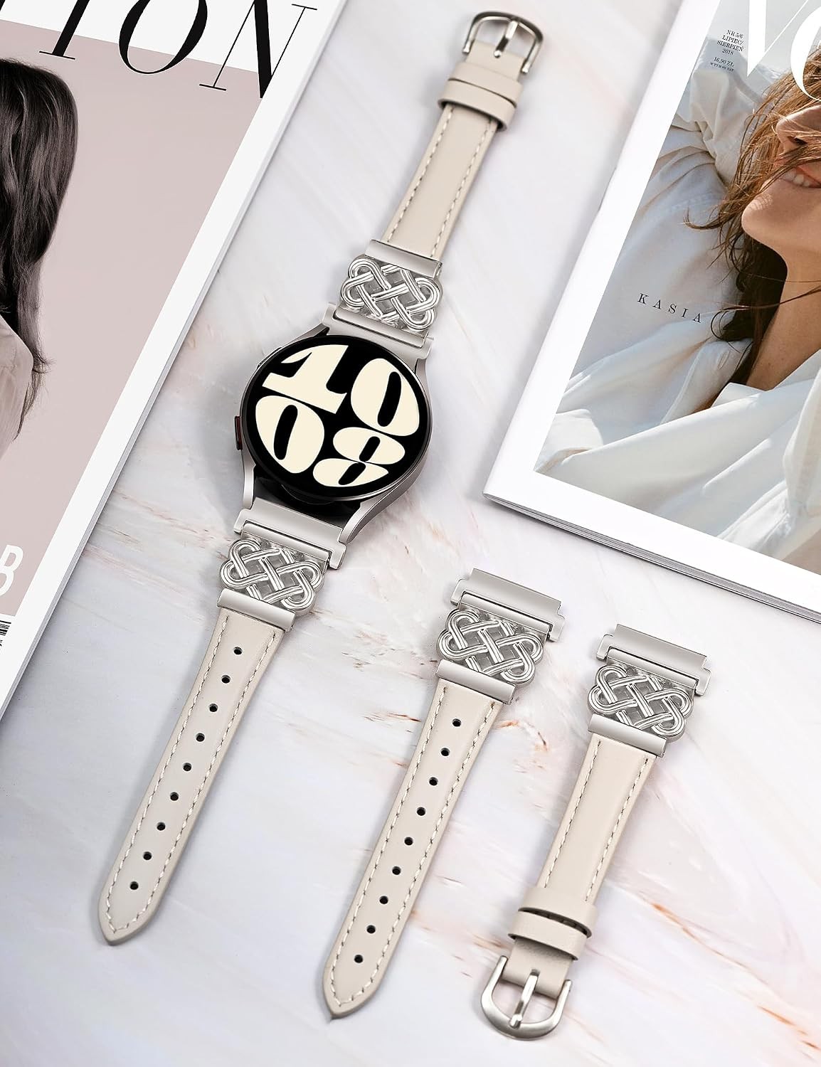 Leather Band for Samsung Galaxy Watch 7 6 5 4 40mm 44mm, Celtic Metal Dressy Str