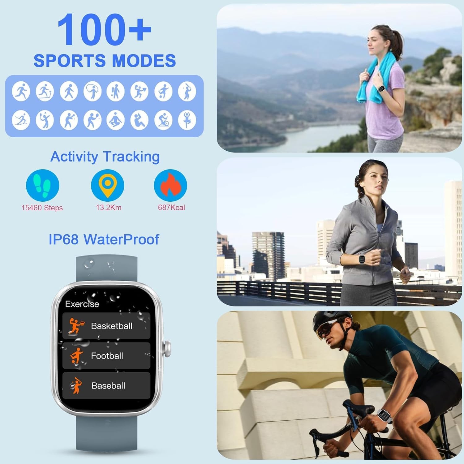 , 1.96″ HD , Touch Screen Answer/Make , IP68 Waterproof 100+ Sport Fitness Tr…
