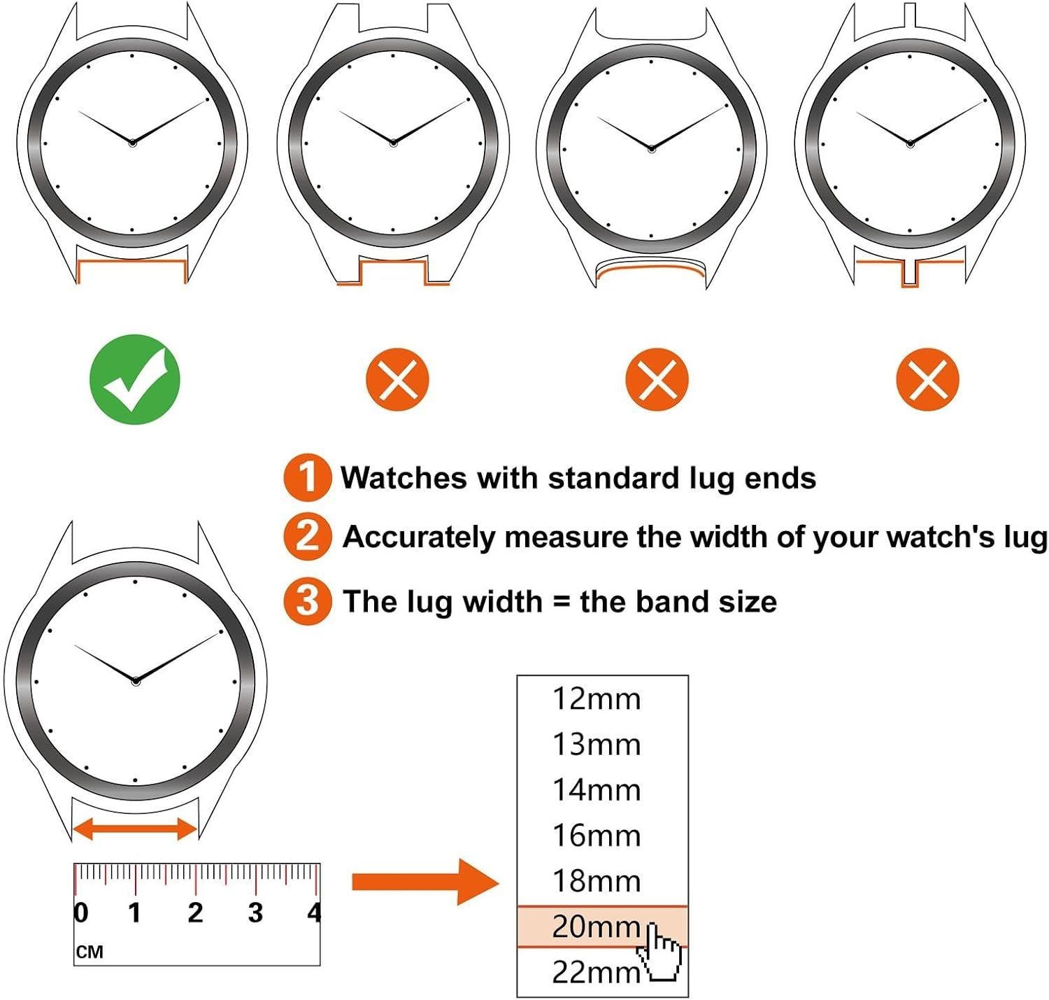 Quick Release Top Grain Leather Watch Band for 12mm-22mm Compatible Timepieces