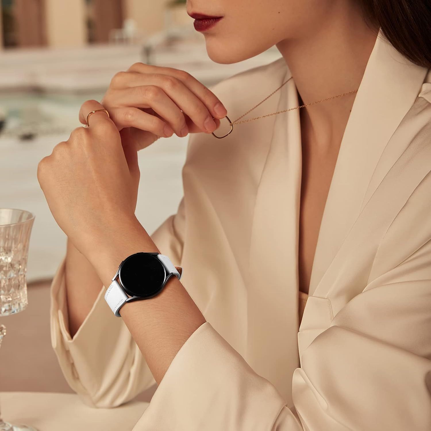 Only Strap For Samsung Galaxy Watch 7 40mm 44mm Leather Bands White